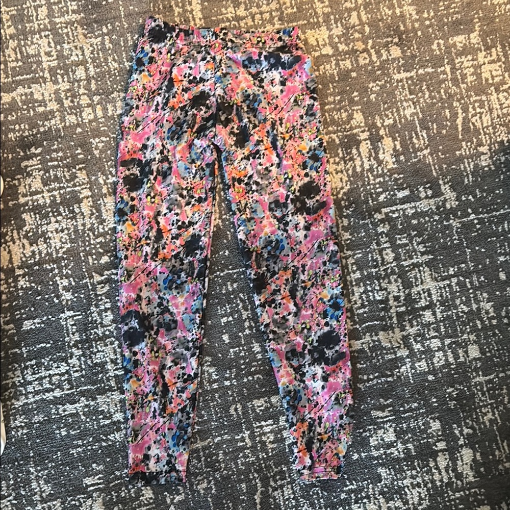Pink and Orange Floral Leggings Vibrant Stretchy Bottoms